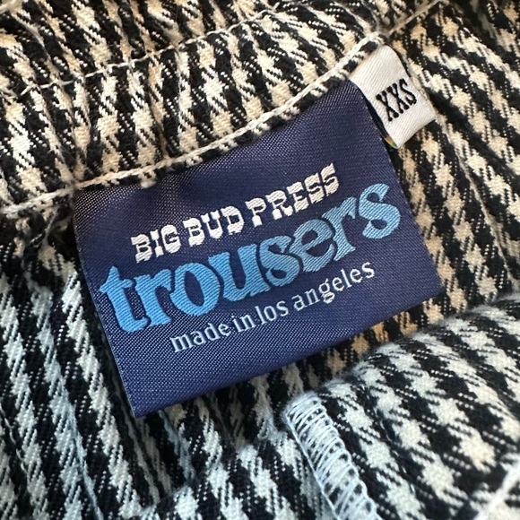 Big Bud Press Trousers Pants Gingham High Waisted Black White Cotton Size XXS - Picture 5 of 7